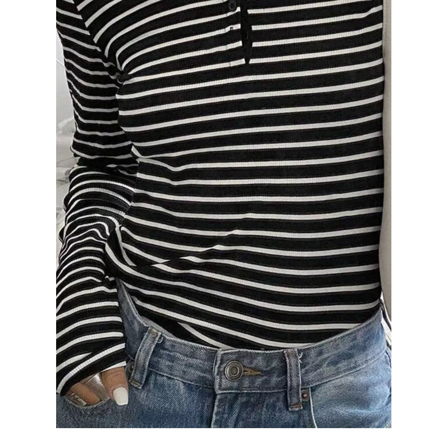 Long Sleeve Striped Henley T-Shirt Apparel and Accessories