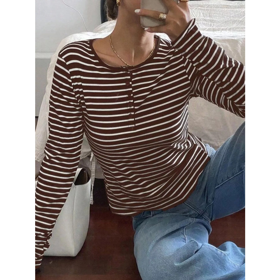 Long Sleeve Striped Henley T-Shirt Apparel and Accessories