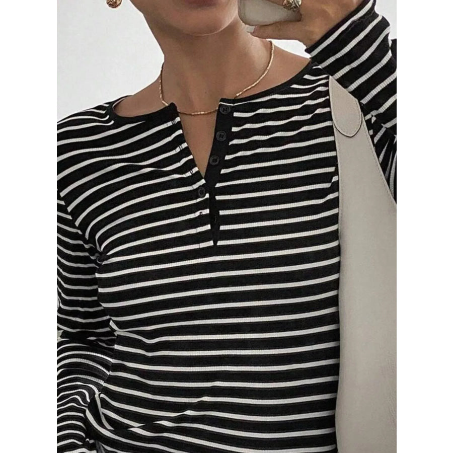 Long Sleeve Striped Henley T-Shirt Apparel and Accessories