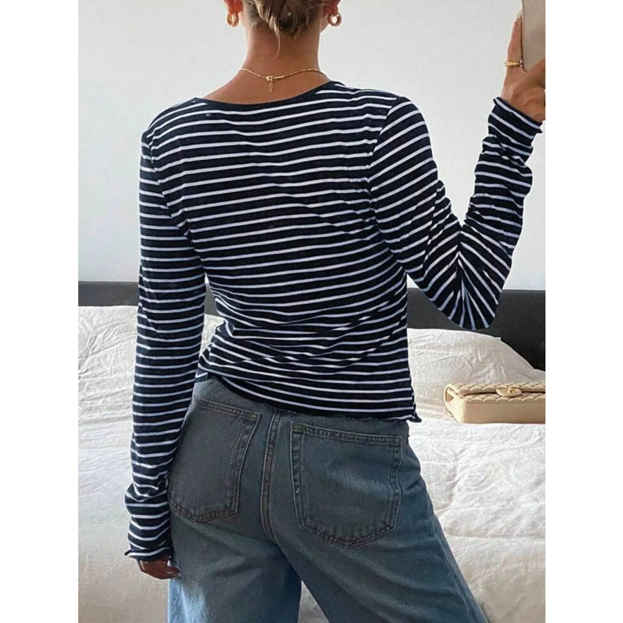 Long Sleeve Striped Henley T-Shirt Apparel and Accessories