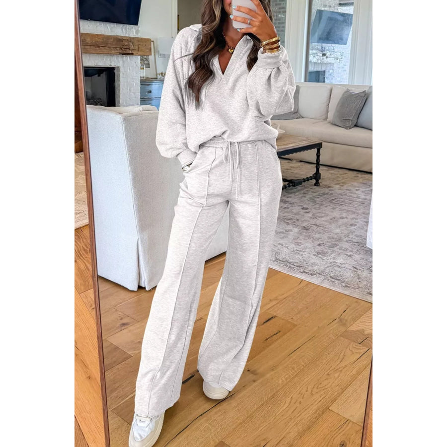 Long Sleeve Sweatshirt and Pants Set Light Gray / S Apparel and Accessories