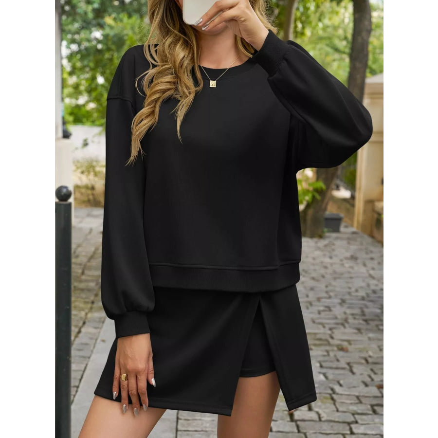 Long Sleeve Sweatshirt and Split Skort Set Apparel Accessories