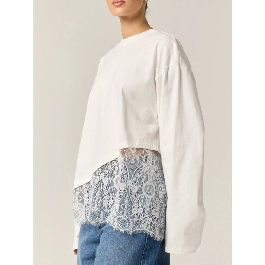 Long-Sleeve T-Shirt with Asymmetric Lace Hem Apparel and Accessories