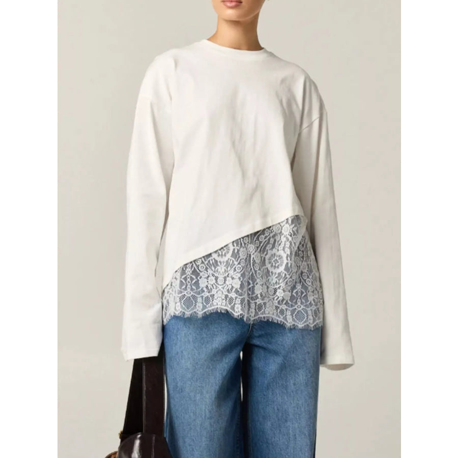 Long-Sleeve T-Shirt with Asymmetric Lace Hem Apparel and Accessories
