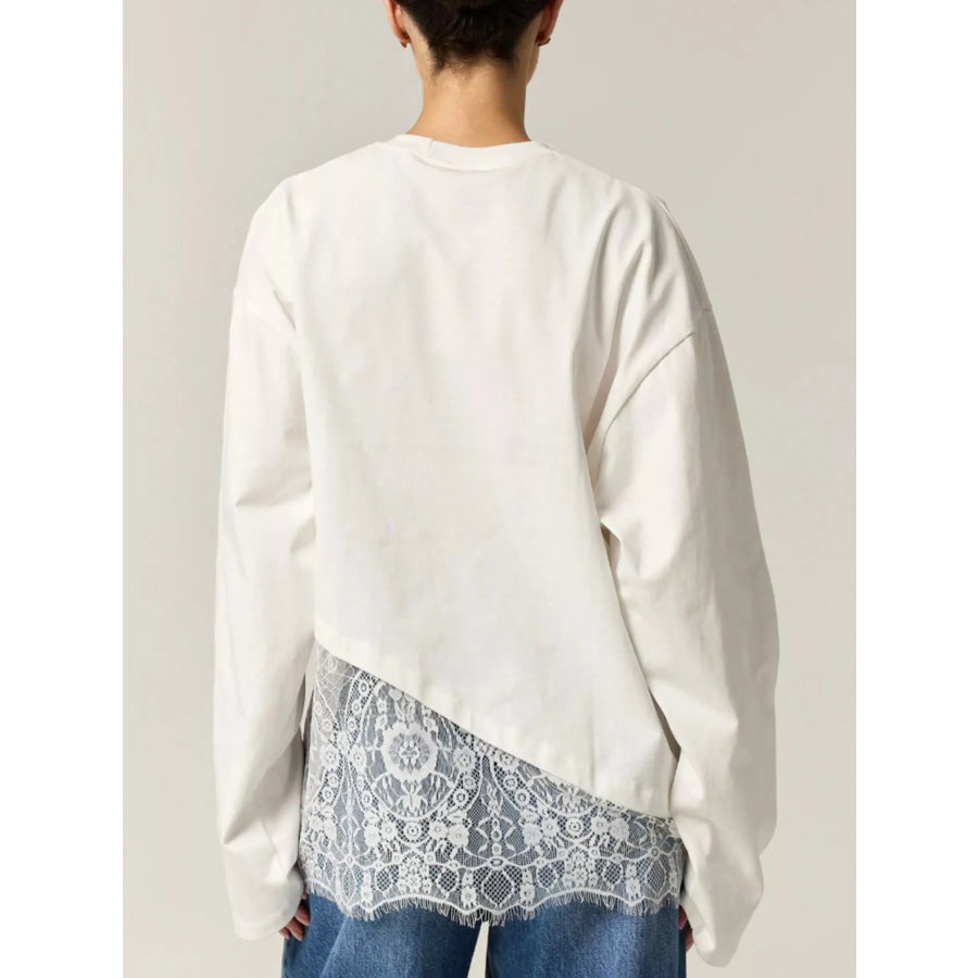 Long-Sleeve T-Shirt with Asymmetric Lace Hem Apparel and Accessories