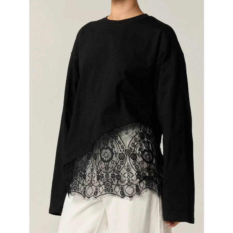 Long-Sleeve T-Shirt with Asymmetric Lace Hem Apparel and Accessories