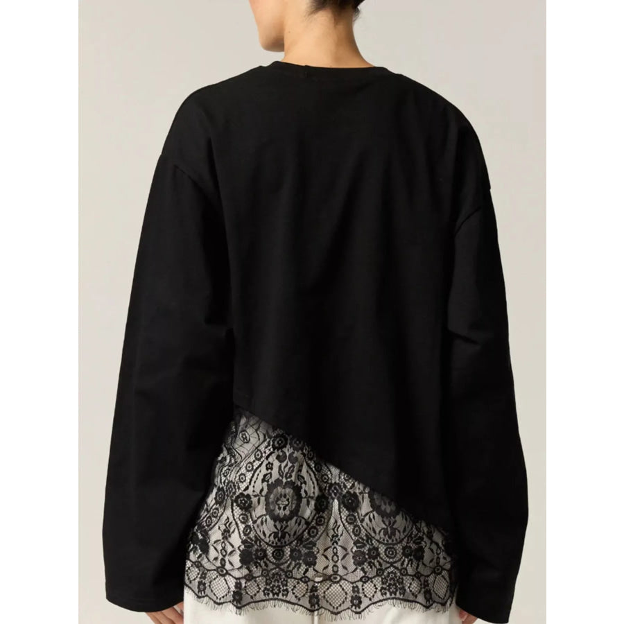 Long-Sleeve T-Shirt with Asymmetric Lace Hem Apparel and Accessories