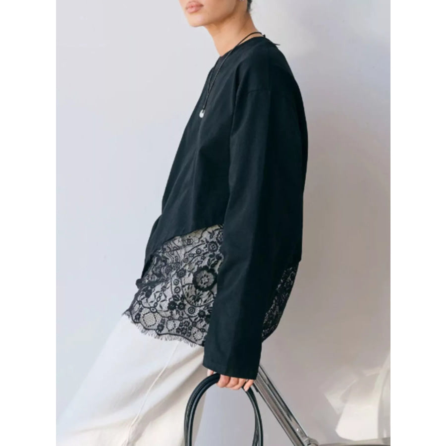 Long-Sleeve T-Shirt with Asymmetric Lace Hem Apparel and Accessories