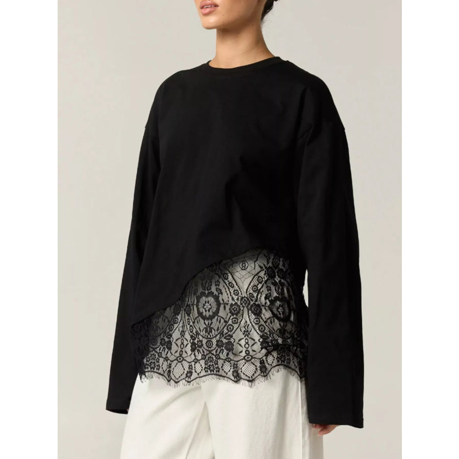 Long-Sleeve T-Shirt with Asymmetric Lace Hem Apparel and Accessories