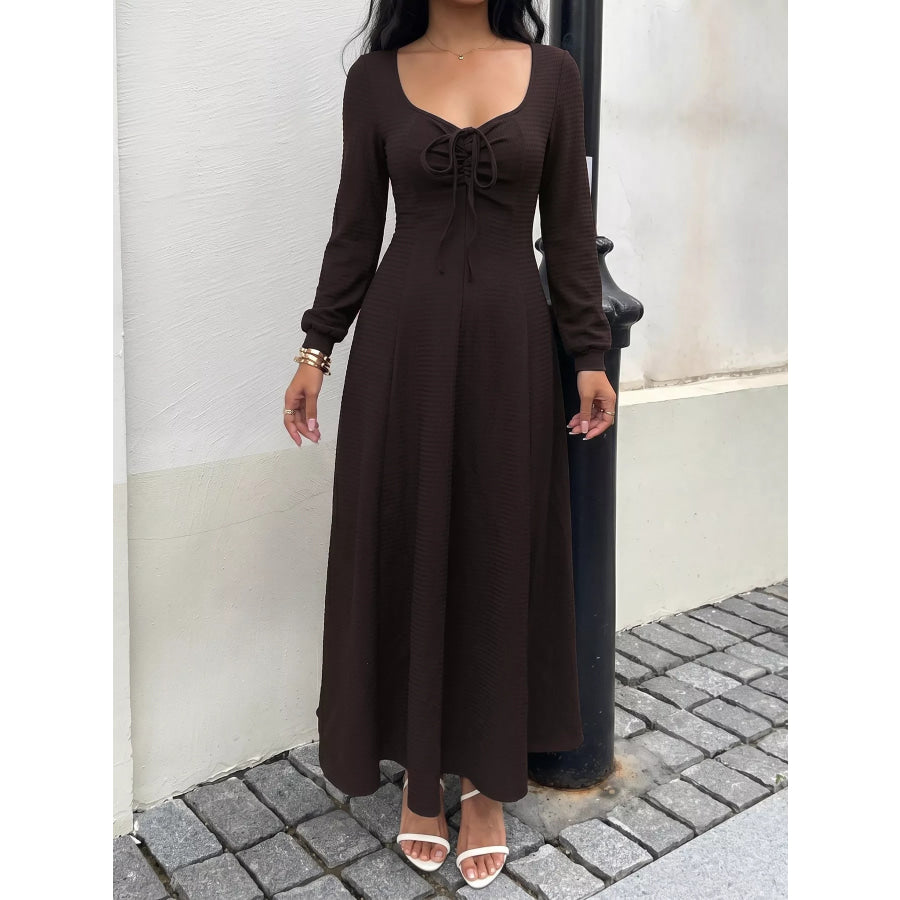 Long Sleeve Tie-Front Maxi Dress Apparel and Accessories