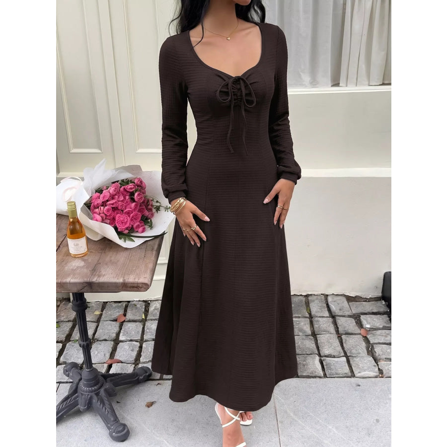 Long Sleeve Tie-Front Maxi Dress Apparel and Accessories