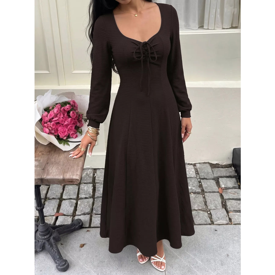 Long Sleeve Tie-Front Maxi Dress Apparel and Accessories