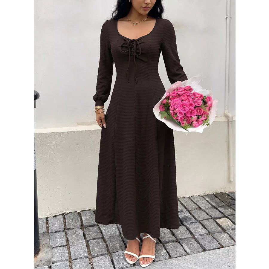 Long Sleeve Tie-Front Maxi Dress Apparel and Accessories