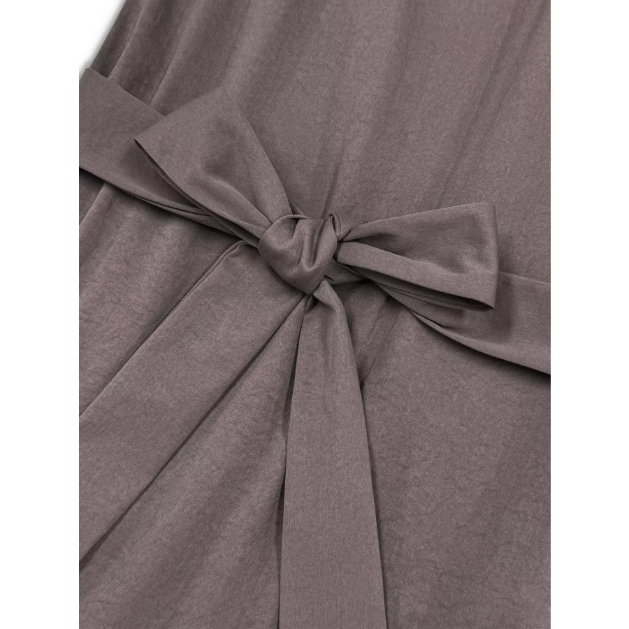 Long Sleeve Tie Waist Ruffle Hem Midi Dress Apparel and Accessories
