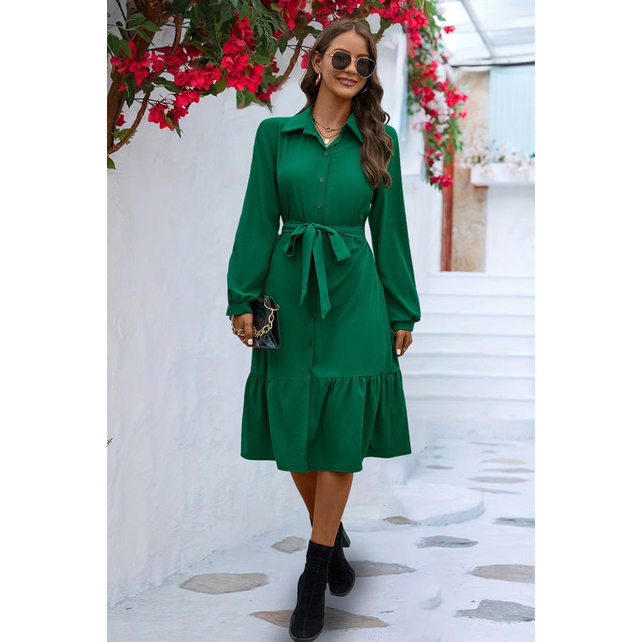 Long Sleeve Tie Waist Shirt Dress