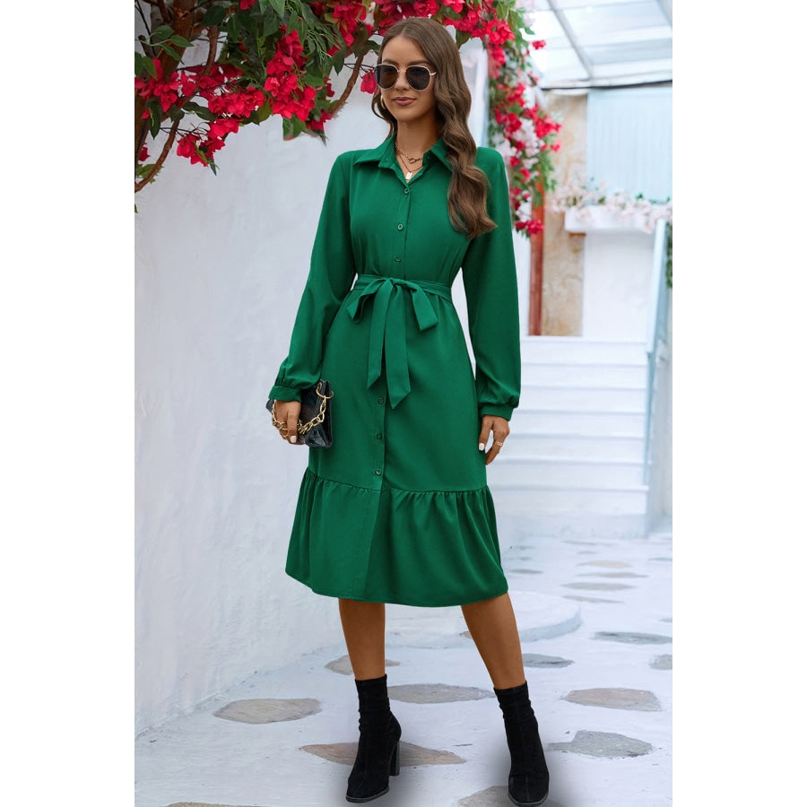 Long Sleeve Tie Waist Shirt Dress