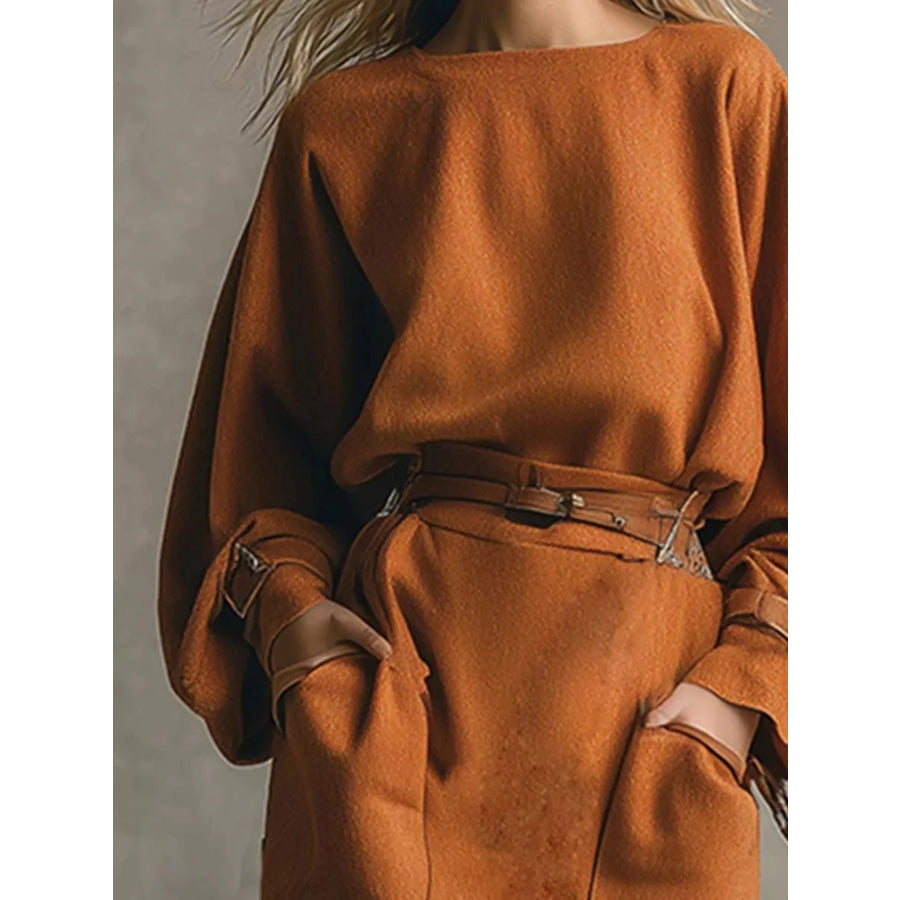 Long-Sleeve Top and Midi Skirt Set Apparel and Accessories
