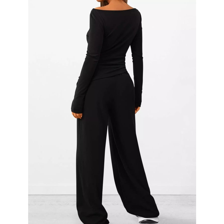 Long Sleeve Top and Wide Leg Pants Set Apparel and Accessories
