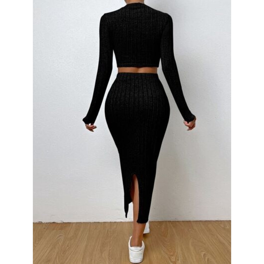 Long Sleeve Top and Wrap Skirt Set Black / S Apparel Accessories