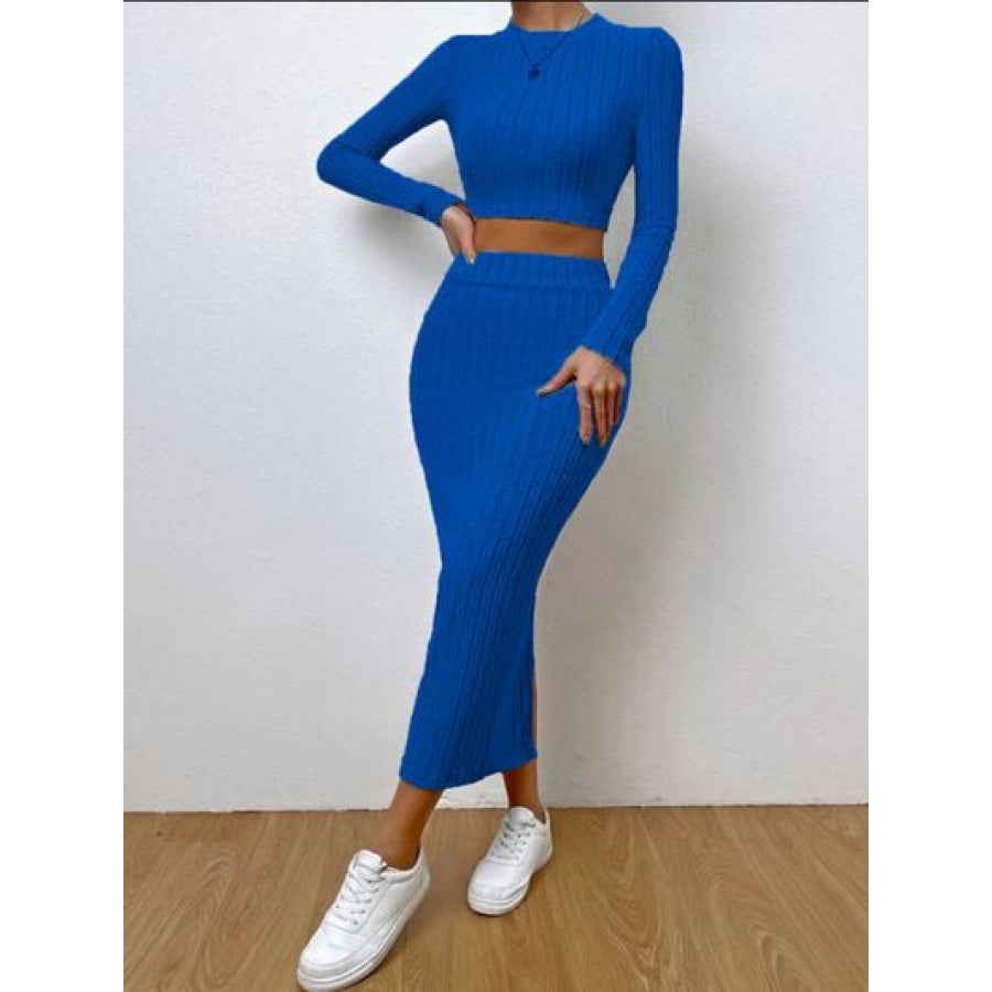 Long Sleeve Top and Wrap Skirt Set Royal Blue / S Apparel Accessories