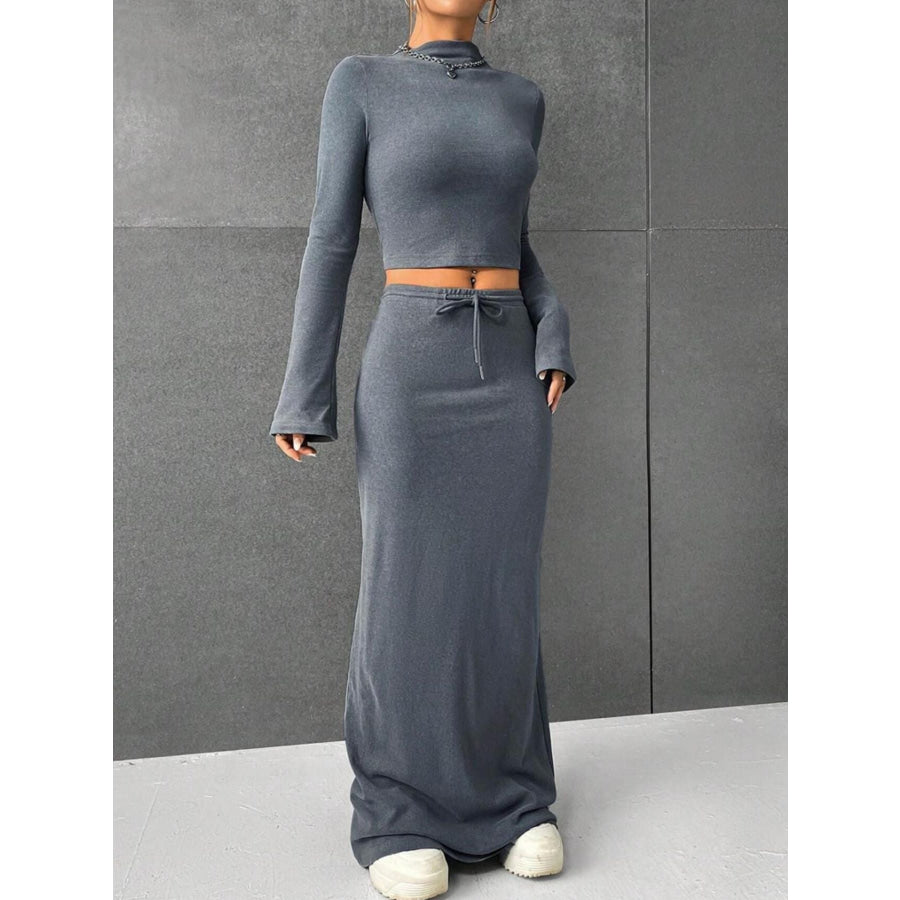 Long Sleeve Top & Drawstring Maxi Skirt Set Apparel and Accessories