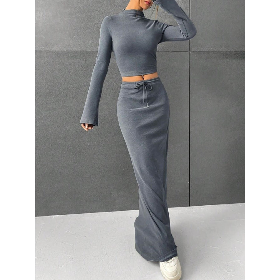 Long Sleeve Top & Drawstring Maxi Skirt Set Apparel and Accessories