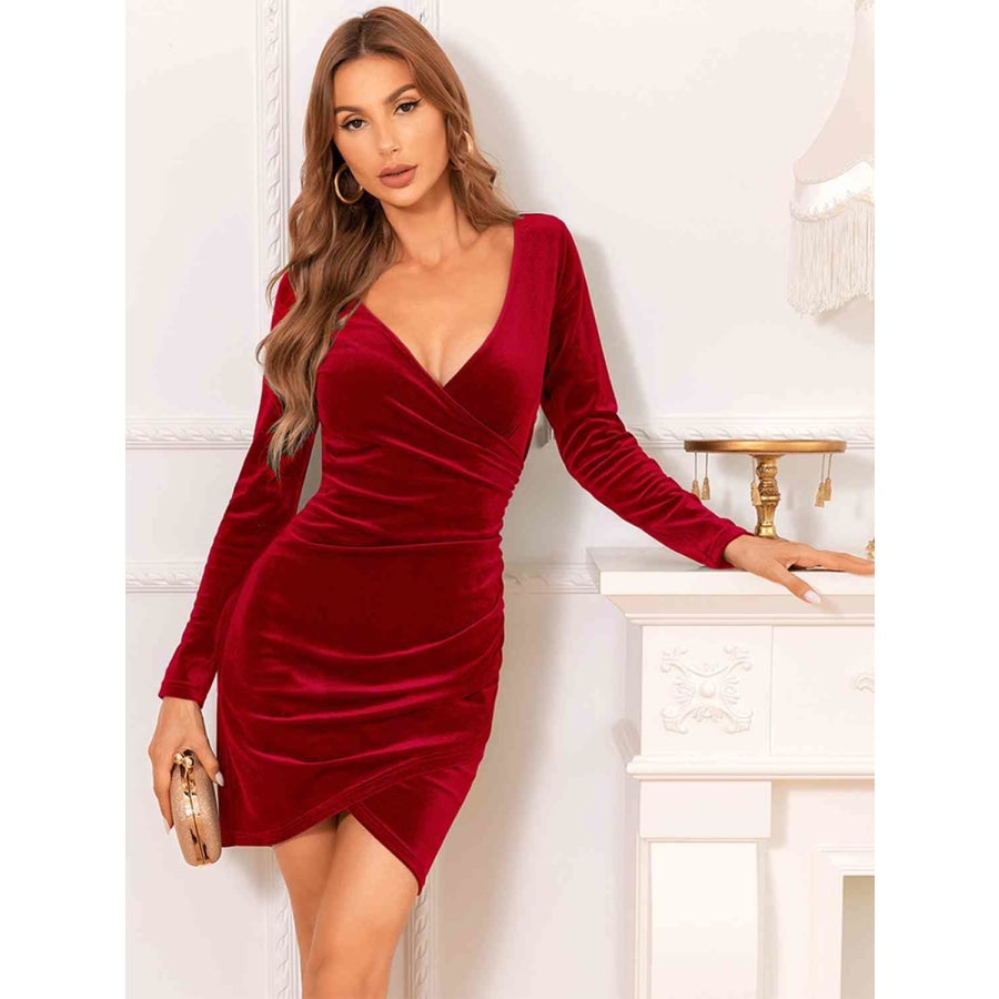 Long Sleeve Tulip Hem Dress Red / S