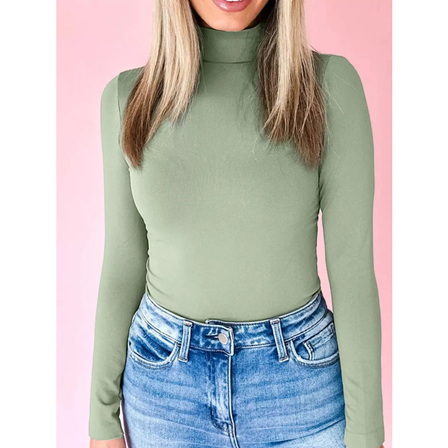 Long Sleeve Turtleneck T-Shirt Sage / S Apparel and Accessories