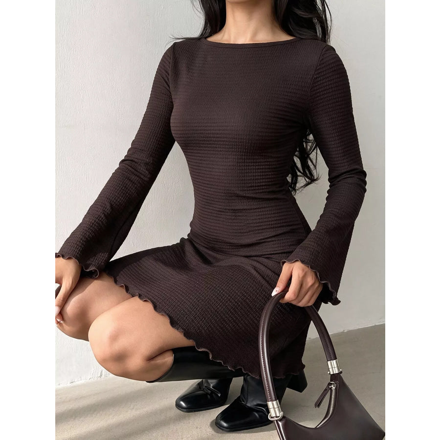 Long-Sleeve Waffle Knit Bodycon Mini Dress Apparel and Accessories