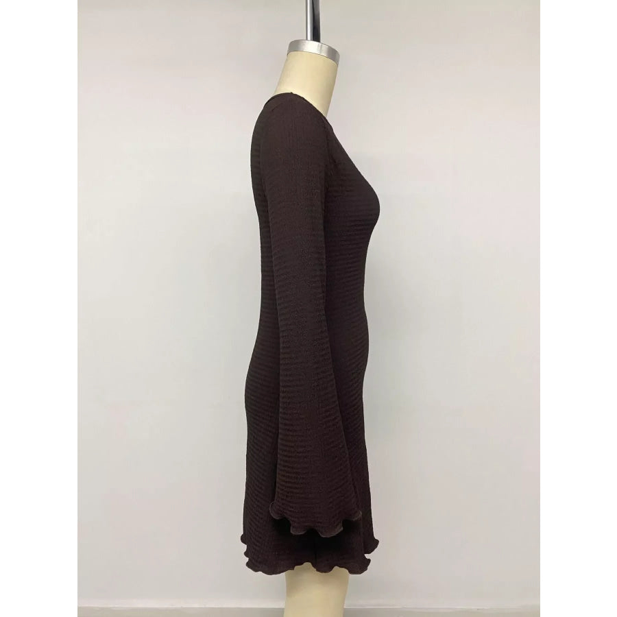 Long-Sleeve Waffle Knit Bodycon Mini Dress Apparel and Accessories