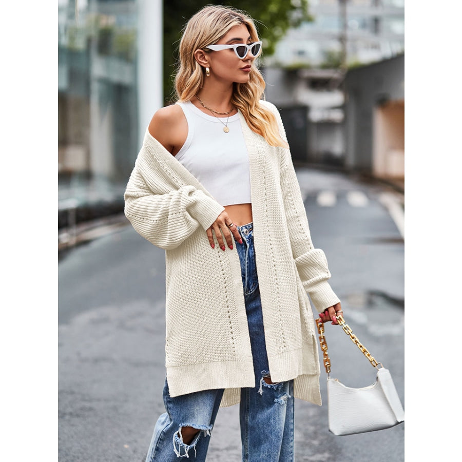 Long Sleeve Waffle-Knit Cardigan Cream / S