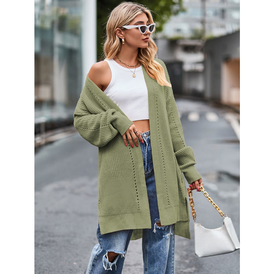 Long Sleeve Waffle-Knit Cardigan Matcha Green / S