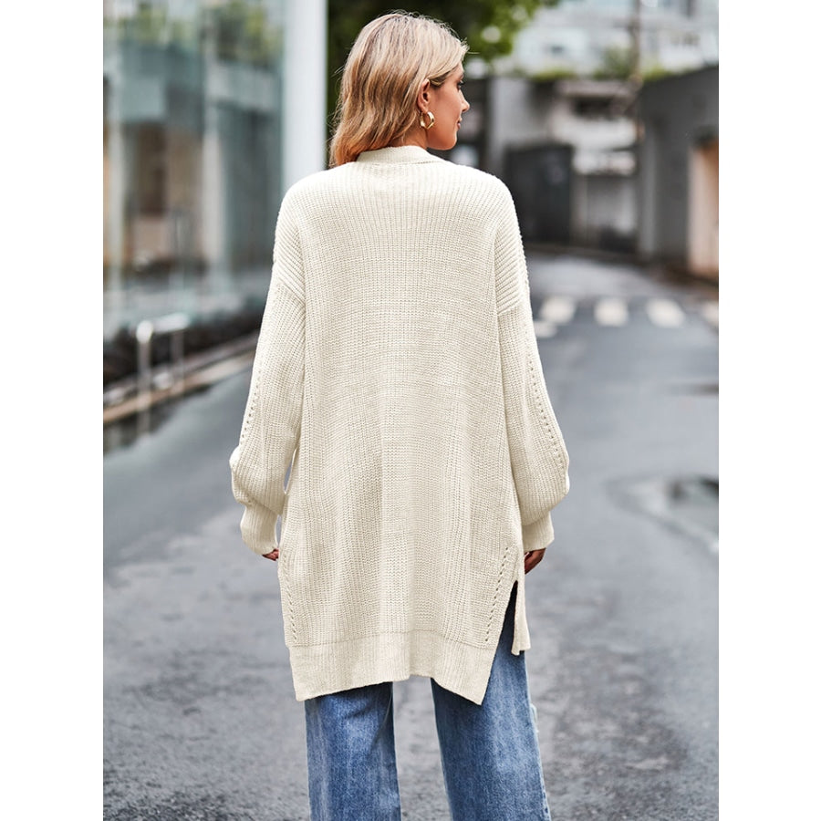 Long Sleeve Waffle-Knit Cardigan