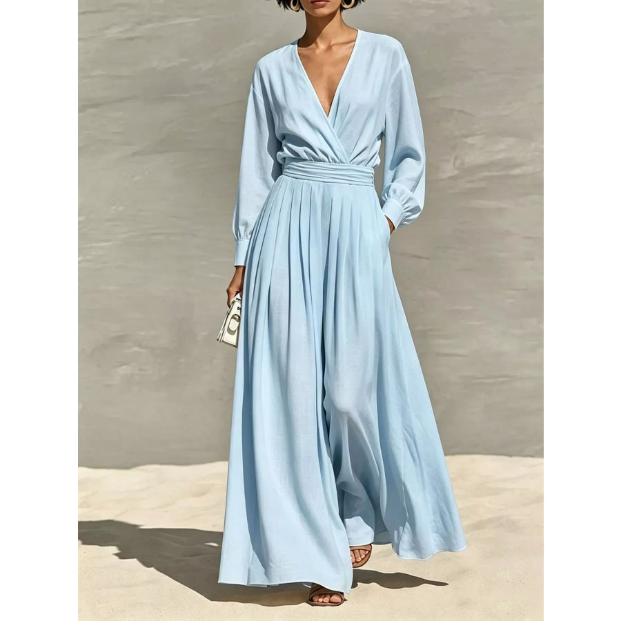Long Sleeve Wide-Leg Jumpsuit Light Blue / S Apparel and Accessories