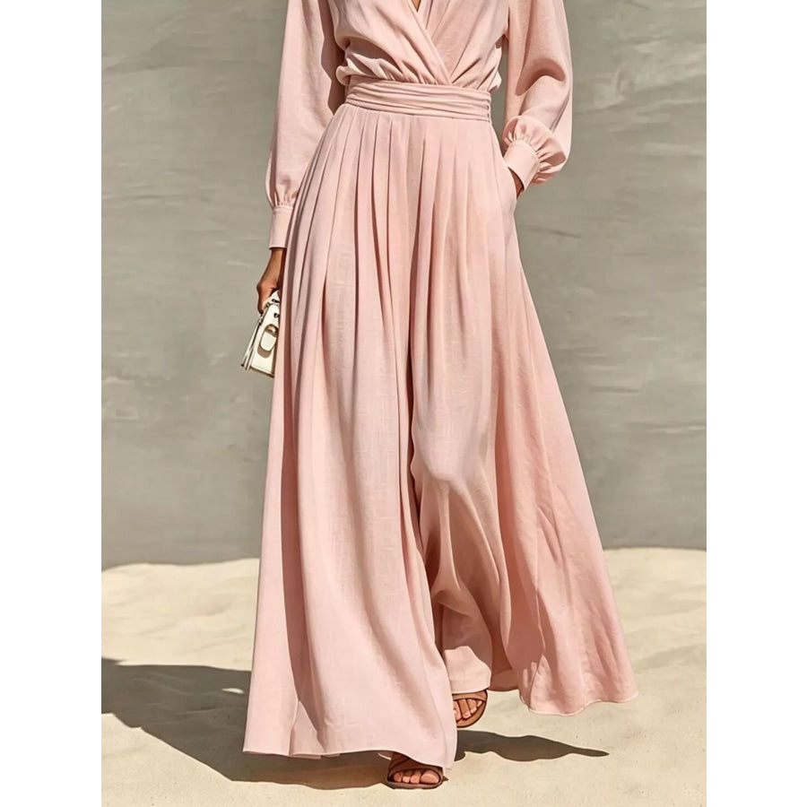 Long Sleeve Wide-Leg Jumpsuit Pale Blush / S Apparel and Accessories