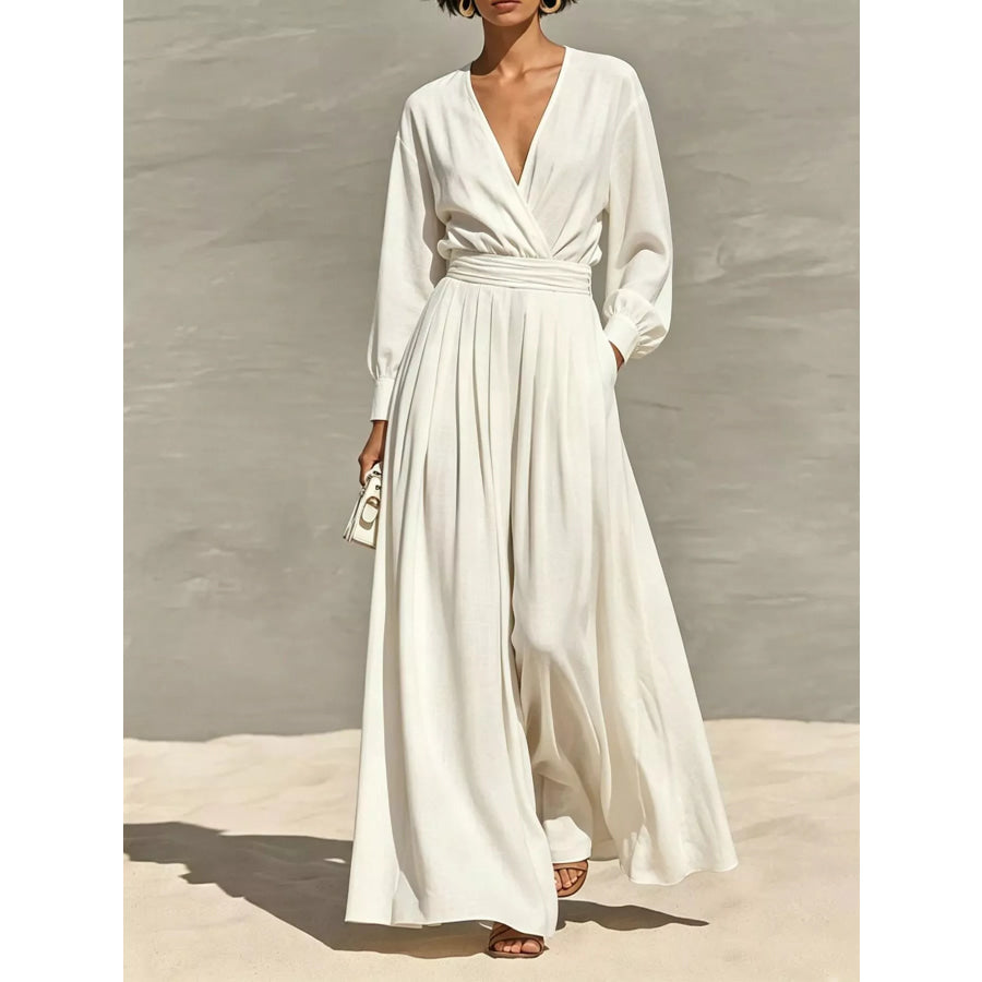Long Sleeve Wide-Leg Jumpsuit White / S Apparel and Accessories