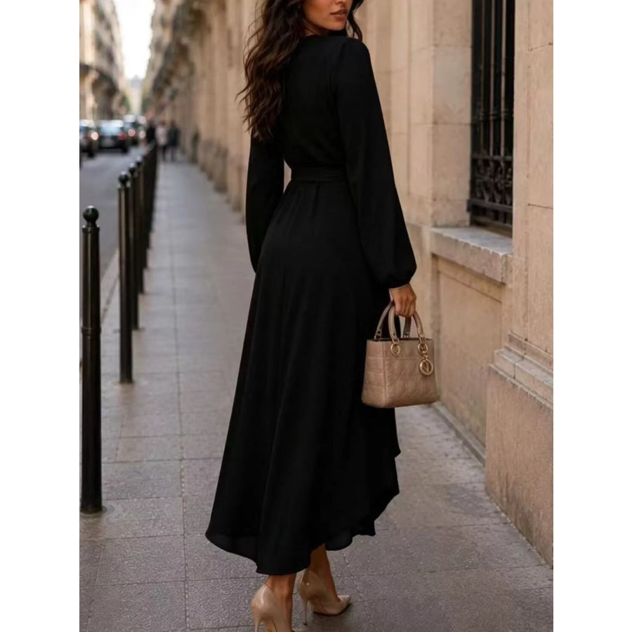 Long Sleeve Wrap Dress with Waist Tie Apparel and Accessories
