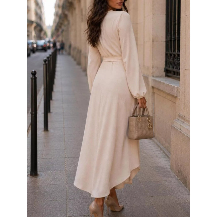 Long Sleeve Wrap Dress with Waist Tie Apparel and Accessories