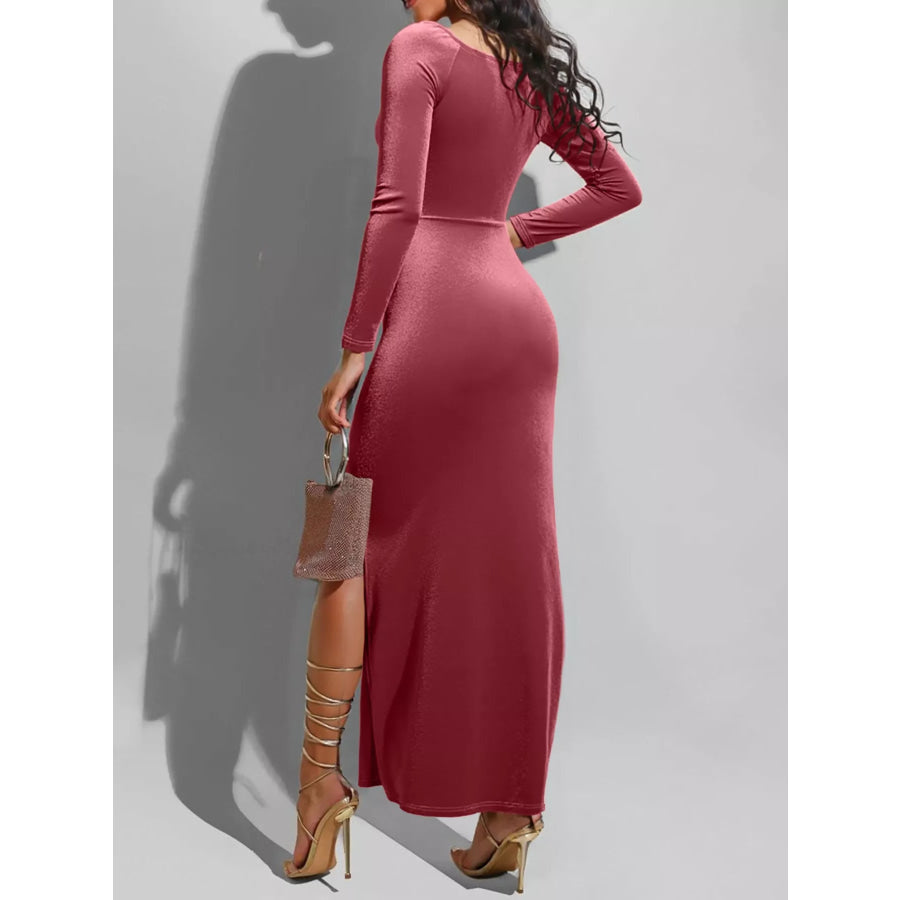 Long Sleeve Wrap Midi Dress with Slit Apparel and Accessories