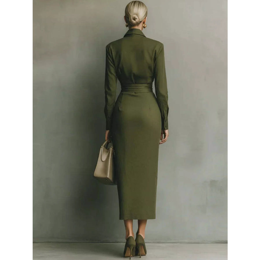 Long-Sleeve Wrap Midi Shirt Dress Apparel and Accessories