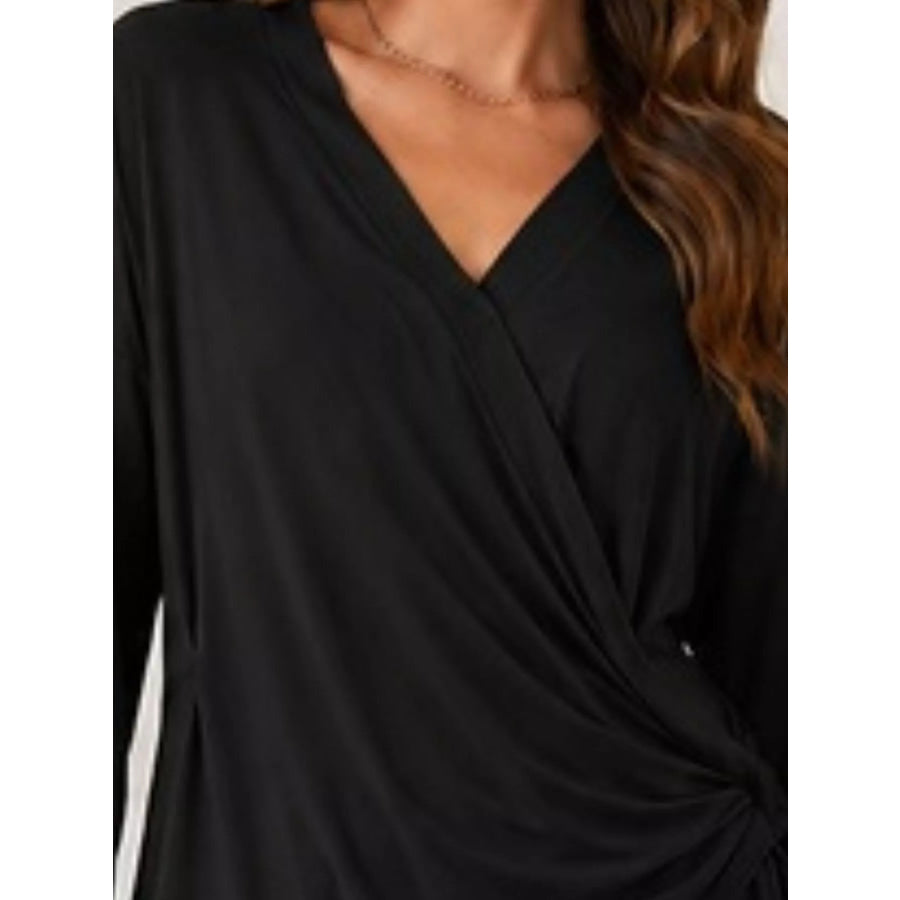 Long Sleeve Wrap T-Shirt with Side Knot Detail Apparel and Accessories