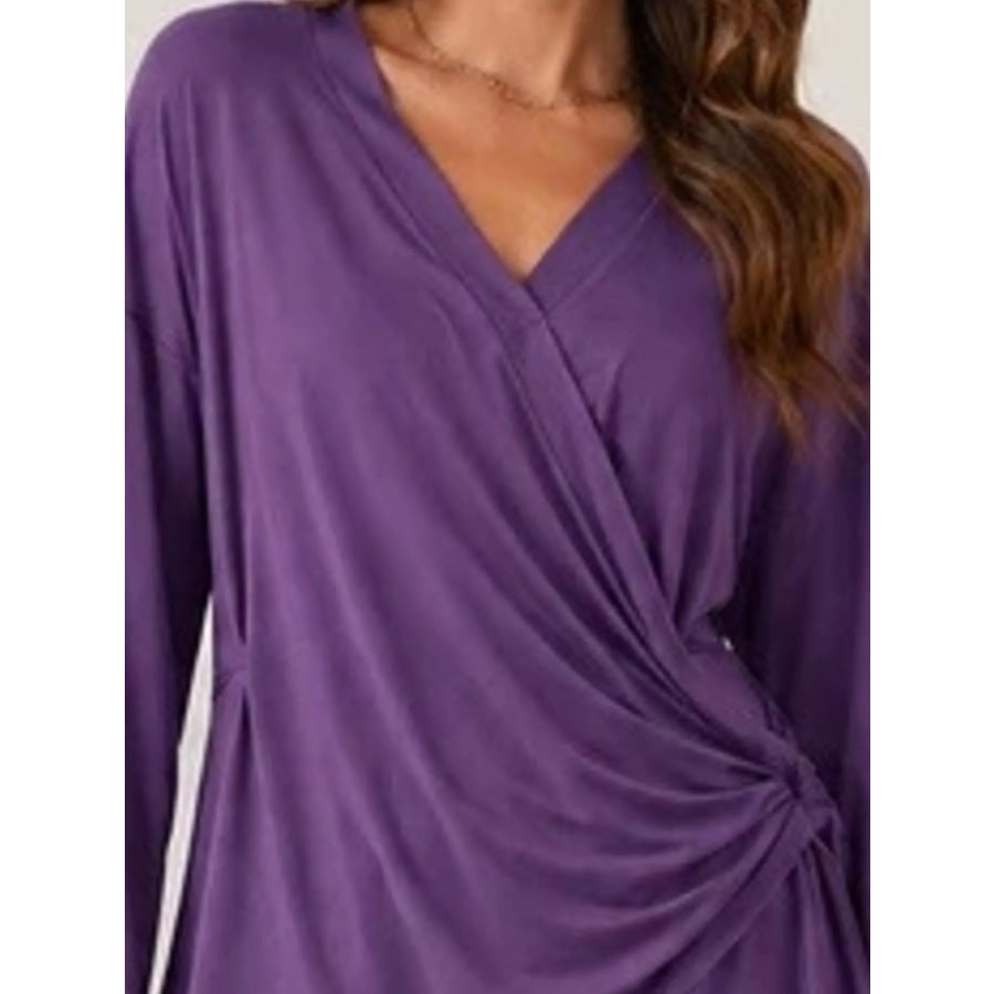 Long Sleeve Wrap T-Shirt with Side Knot Detail Apparel and Accessories