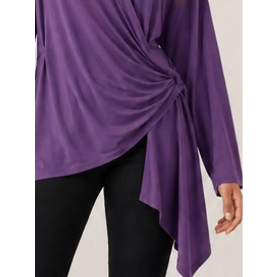 Long Sleeve Wrap T-Shirt with Side Knot Detail Apparel and Accessories