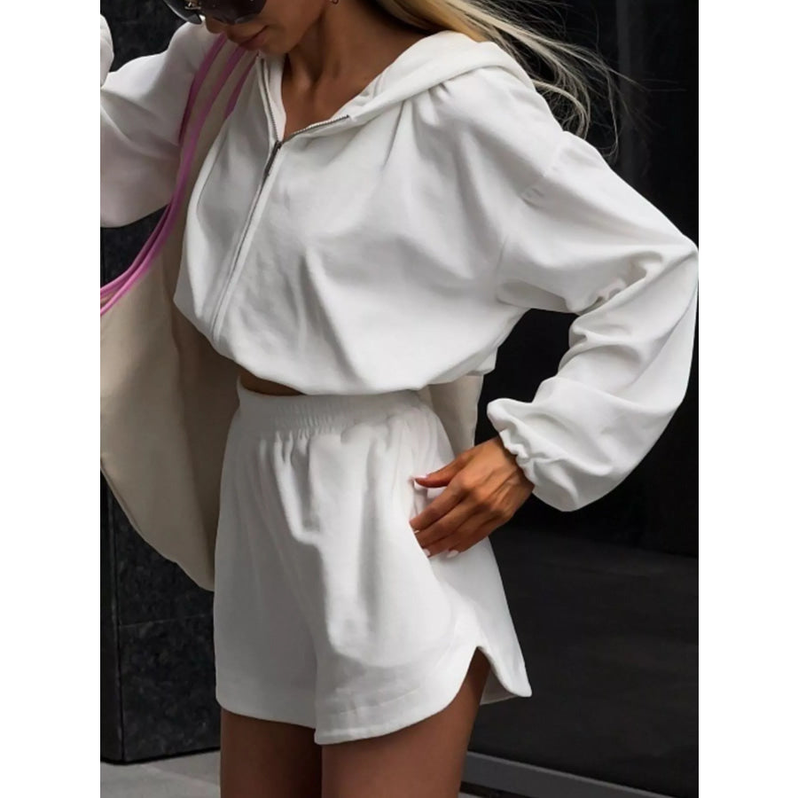 Long Sleeve Zip-Up Hoodie and Shorts Set Apparel and Accessories