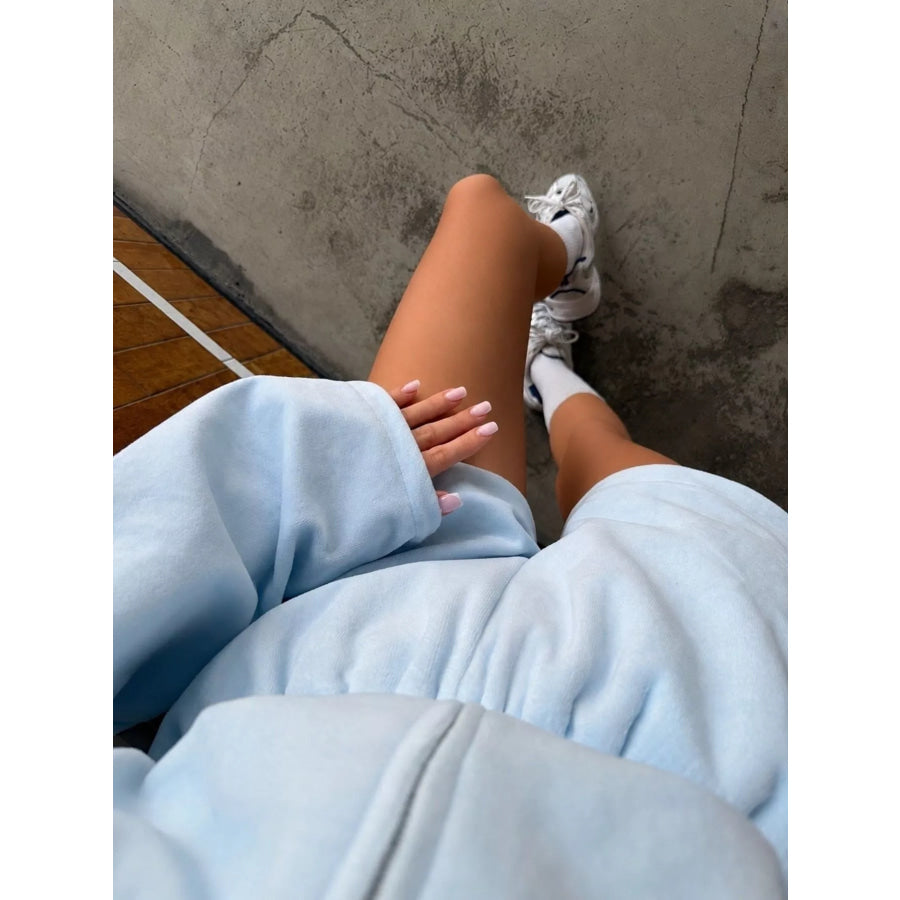 Long Sleeve Zip-Up Hoodie and Shorts Set Apparel and Accessories