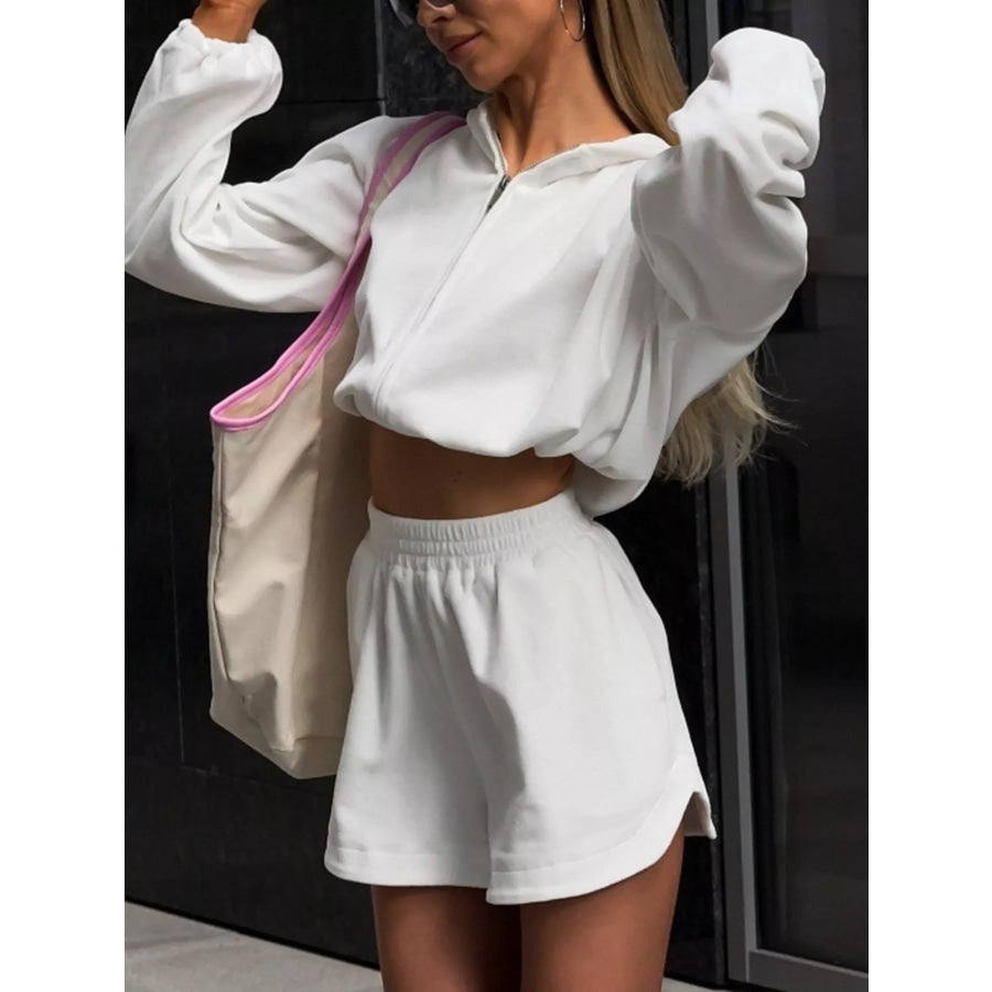 Long Sleeve Zip-Up Hoodie and Shorts Set Apparel and Accessories