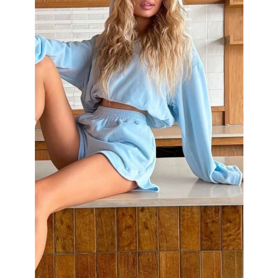 Long Sleeve Zip-Up Hoodie and Shorts Set Apparel and Accessories