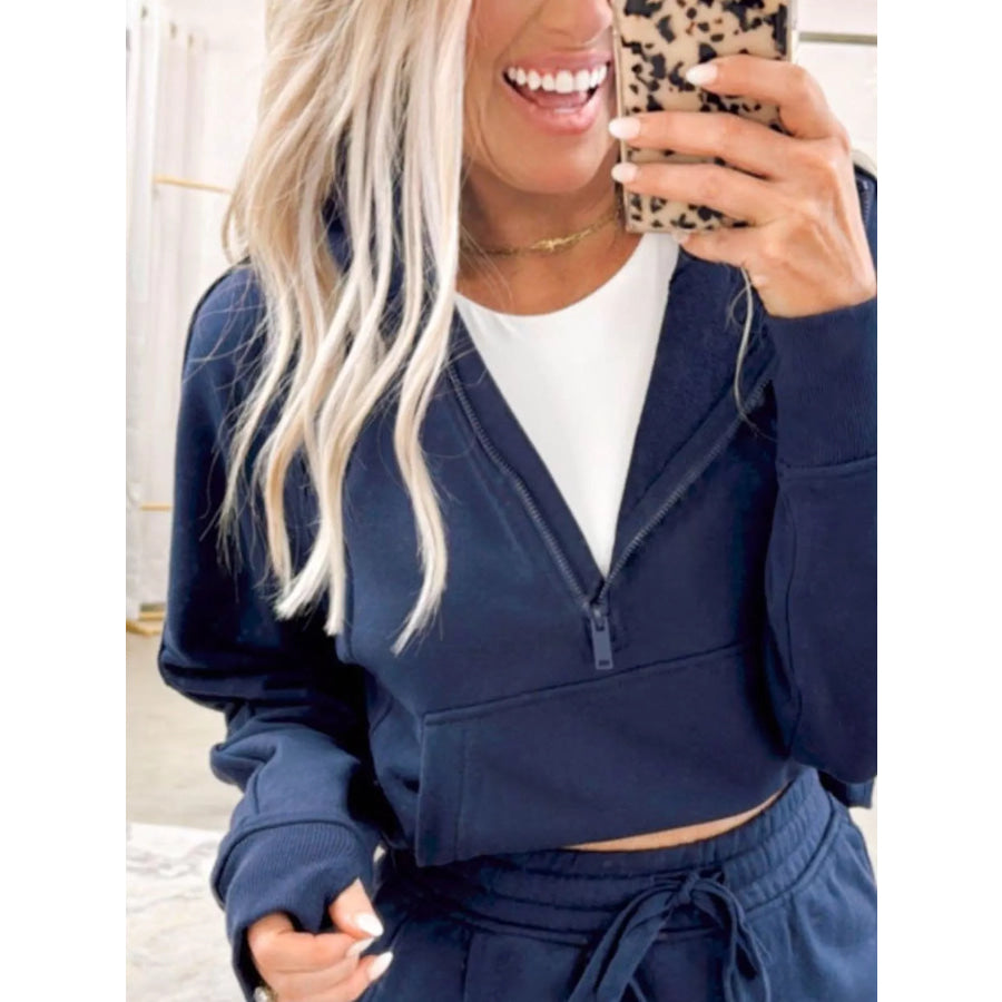 Long Sleeve Zip-Up Top Elastic Waist Skort Set Apparel and Accessories