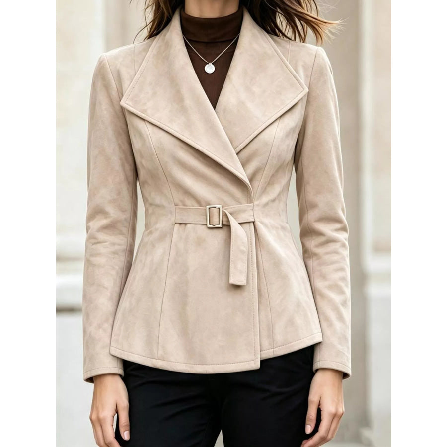 Long Sleeves Buckle Outerwear Apricot / S Apparel and Accessories