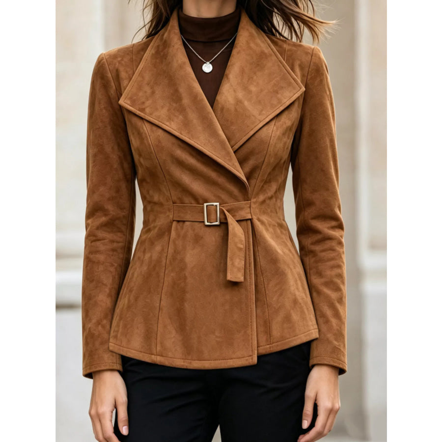 Long Sleeves Buckle Outerwear Caramel / S Apparel and Accessories